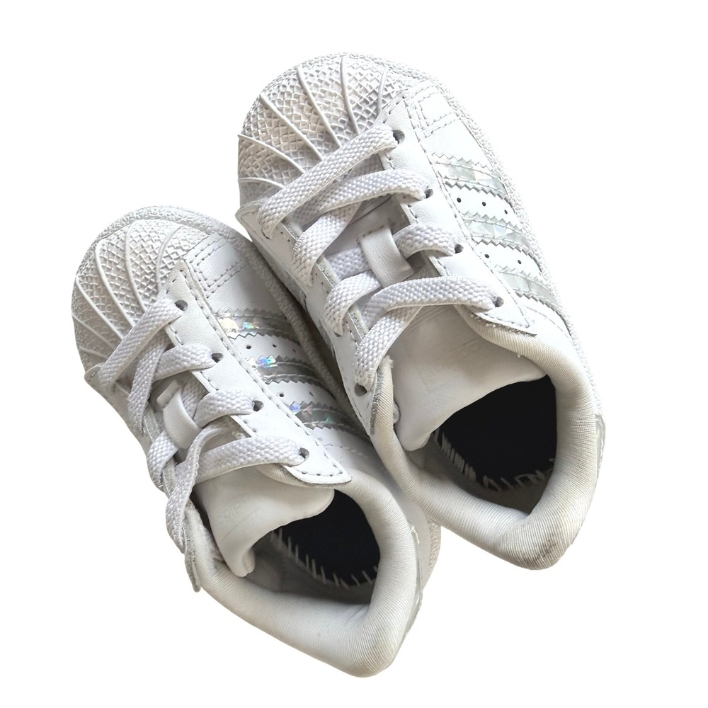 Adidas Superstar White Iridescent Holographic Shell Toe Kids Shoes 4K CG6707